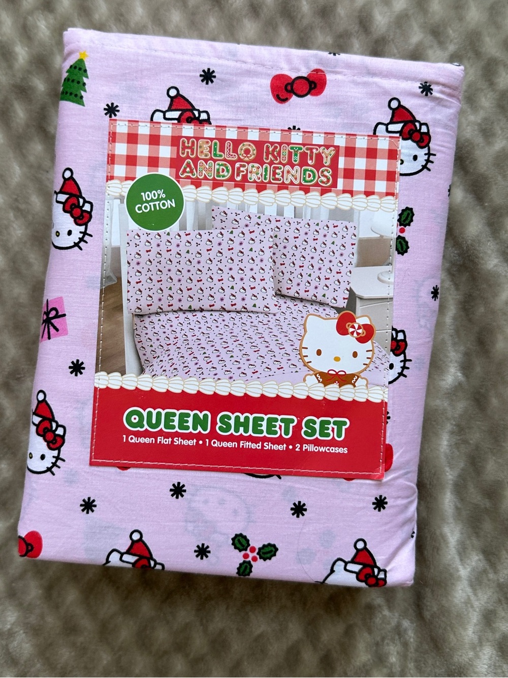 Hello Kitty Pink Holiday Queen Sheet Set